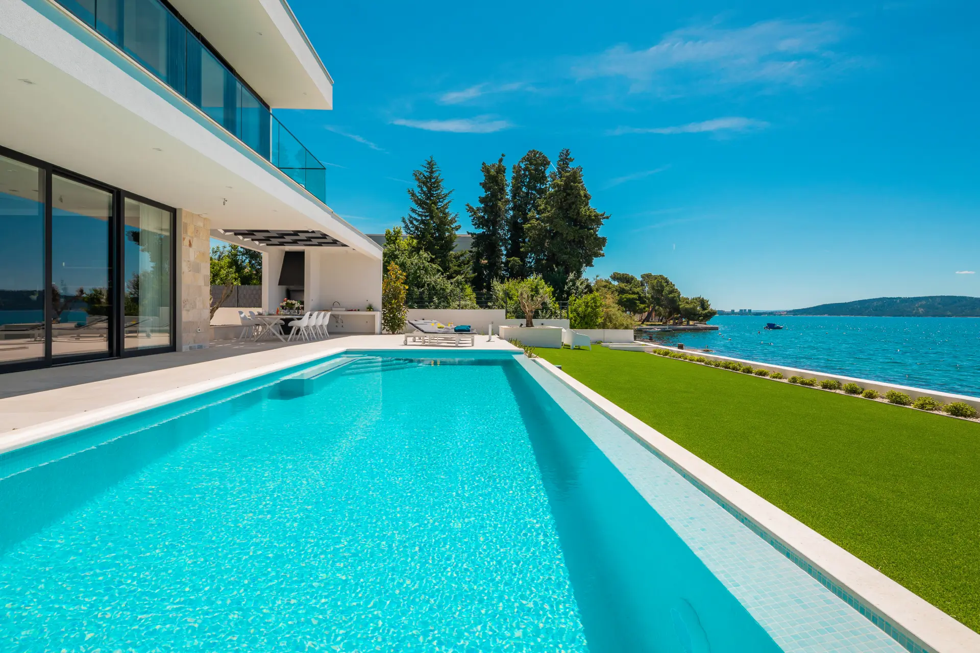 A modern villa with a stunning pool in Split, Croatia.