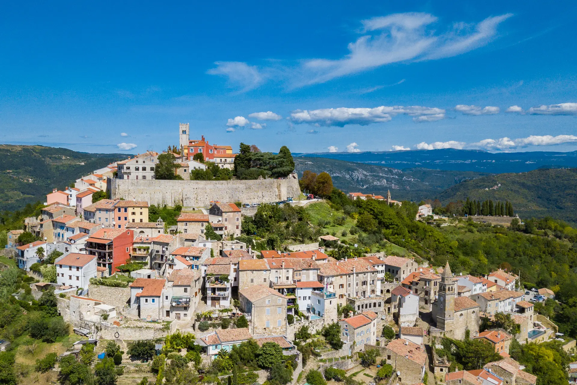 Aerial view of Motovun, town in Istria, Croatia