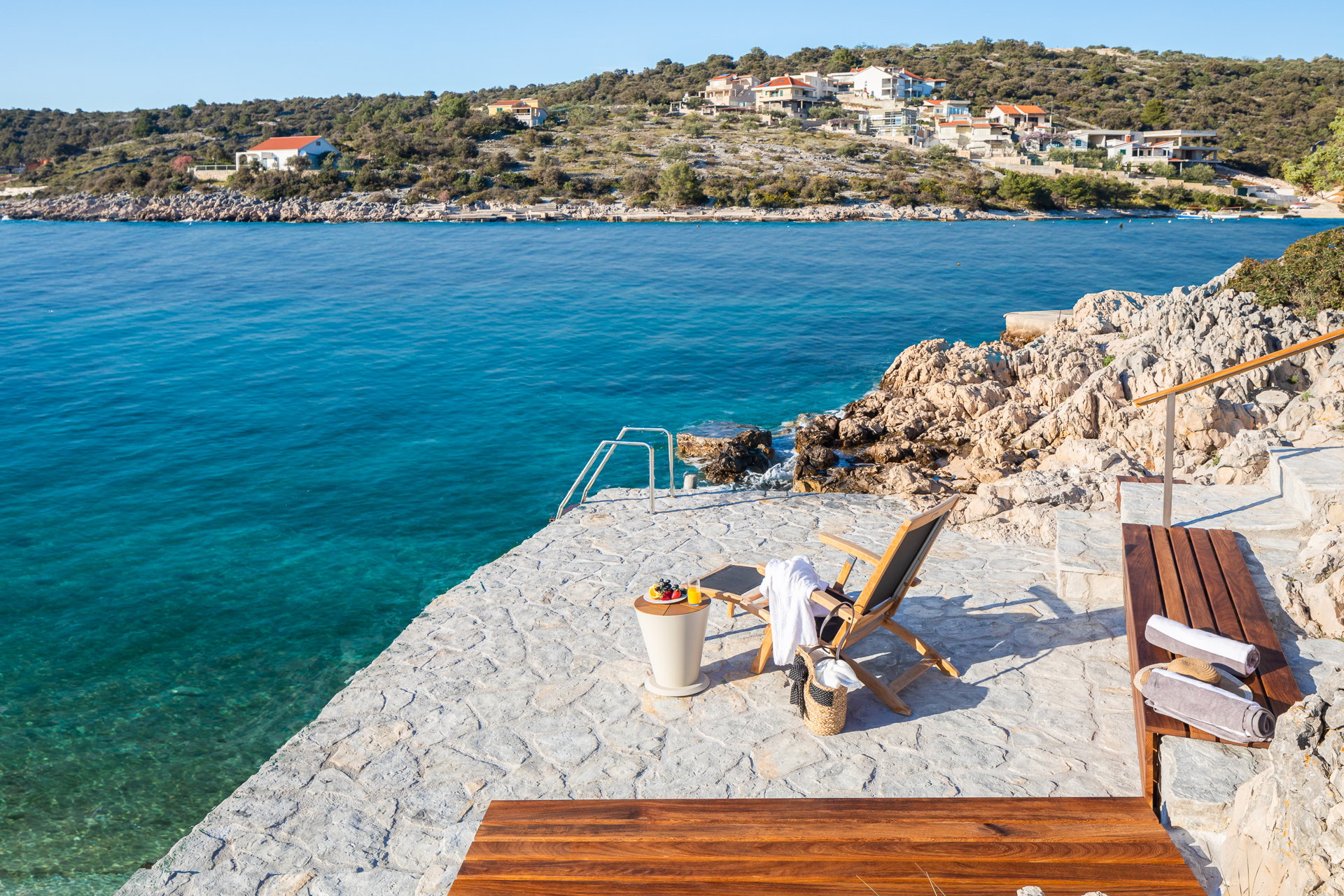 Coastal relaxation spot with clear turquoise waters, Croatia